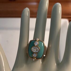 Lia Sophia Gold and Turquoise Statement Ring Size 8